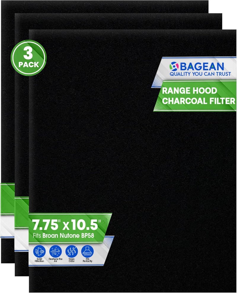Bagean فلتر الفحم لشفاط المطبخ 7.75 بوصة × 10.5 بوصة - يناسب بروان ونوتون BP58 لشفاطات السلسلة 43000 - استبدال فلتر شفاط بروان - فلتر مروحة تهوية الفحم يزيل روائح المطبخ (عبوة 3)  - Image 1